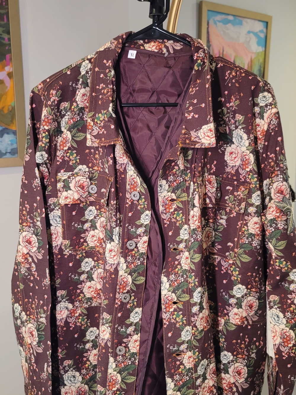 ARATTA Vintage Style Burgundy Floral Coat Boho Women's Size XL - Picture 3 of 10